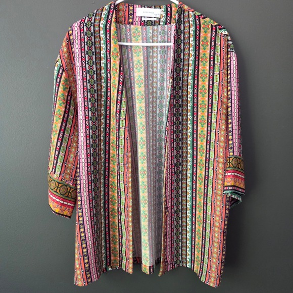 Reserved Other - Reserved Womens Multicolor Geometric Stripe Kimono Wrap Tie Belt Top EUR 36 US 6